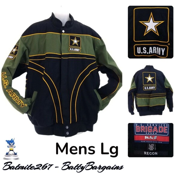 VTG US Army Recon Coat L Bomber Jacket Embroidered Patch Lined Brigade - Picture 1 of 12